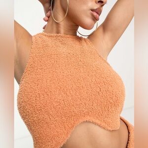 Something New x Klara Hellqvist fluffy wave hem crop top in rust NWT